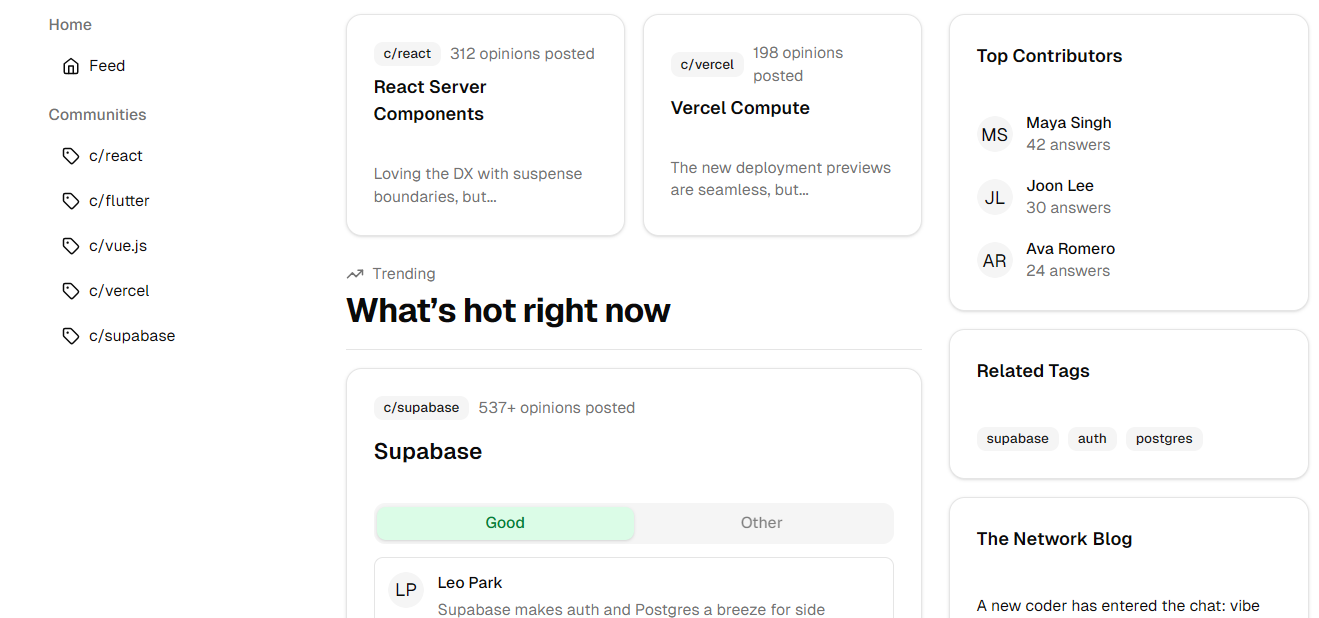 App community dashboard screenshot